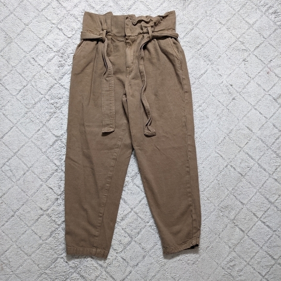 Blank NYC Paperbag Waist Tapered Pants Women's 26 Sand Storm Twill Belt - Picture 1 of 6